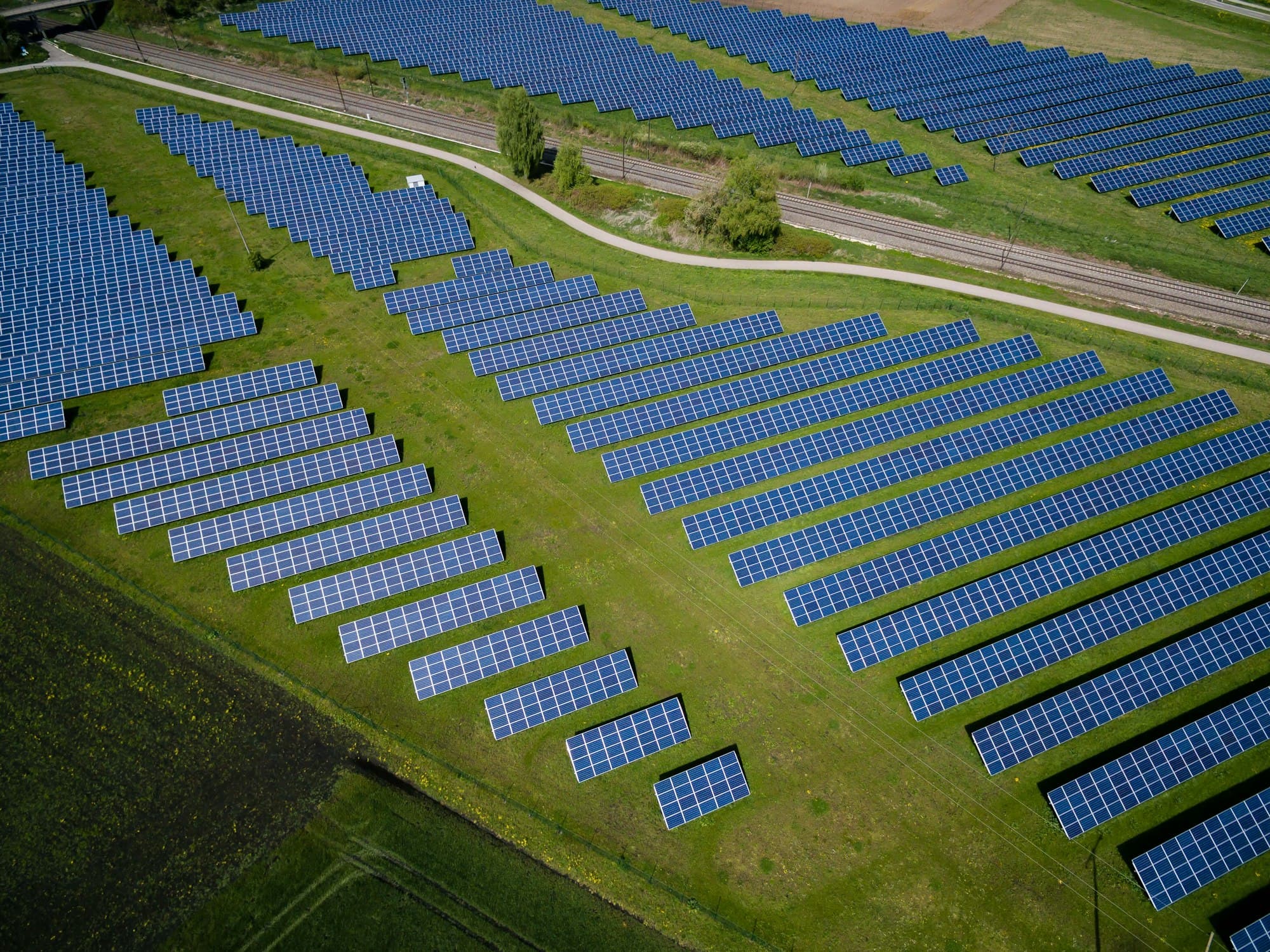 Commercial solar panels under clear sky